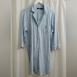 Ralph Lauren Women's 60% Cotton Blue Pasiley Patterned Night Shirt- Size: L